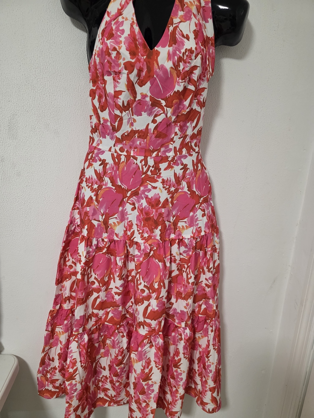 Halter Midi Dress in Pink & Red Floral